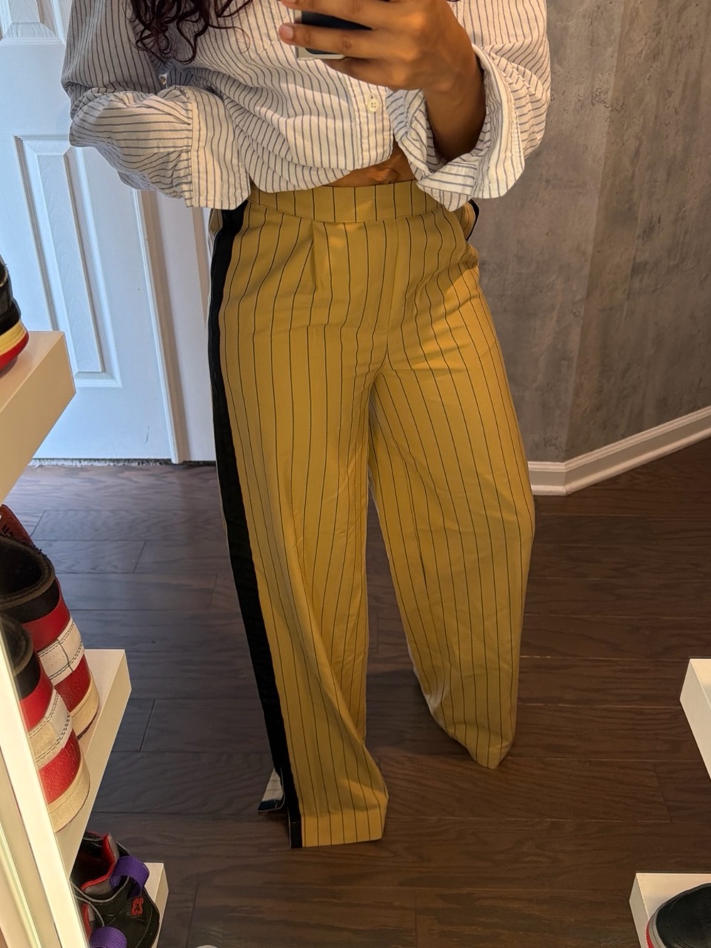 La Ligne High Waisted Pinstripe Wide-Leg Trousers